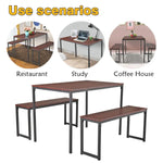 3-Piece Dining Table Set with 2 Benches Wood Table Top