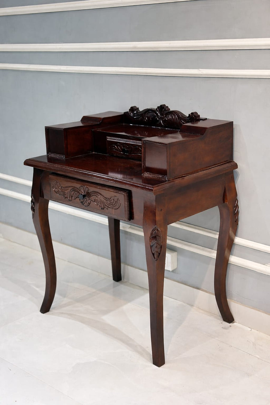 Furniture Piece Carved Wood Two Drawer Telephone Table