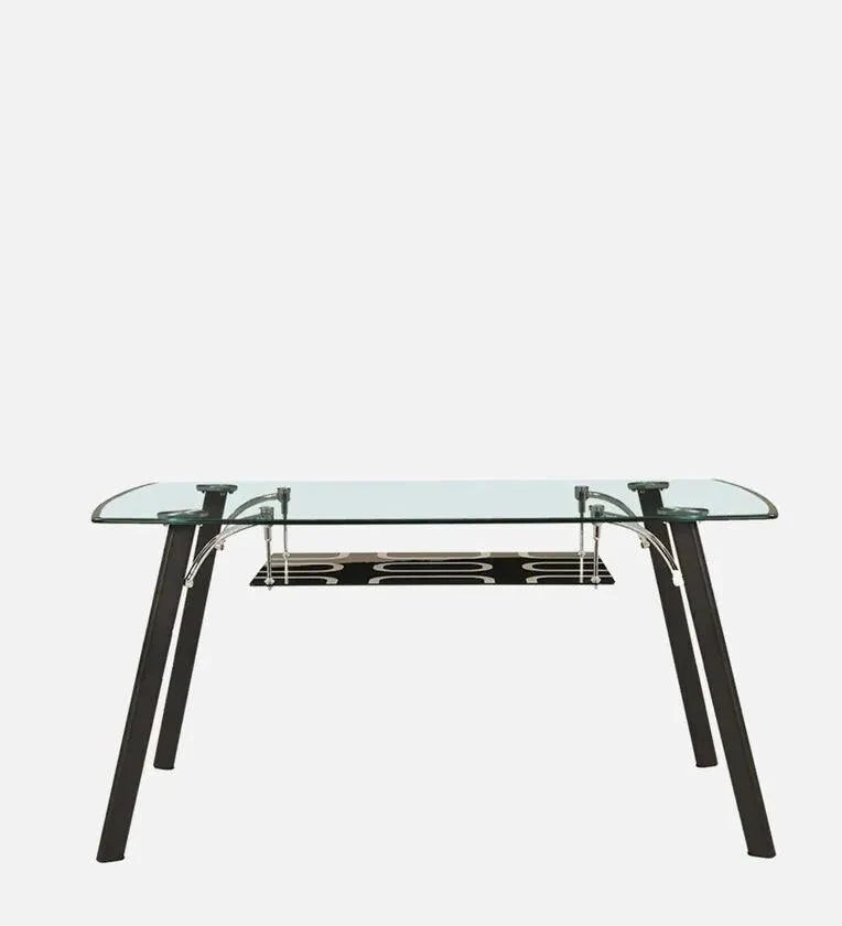 Glass Top 6 Seater Dining Set In Black Colour