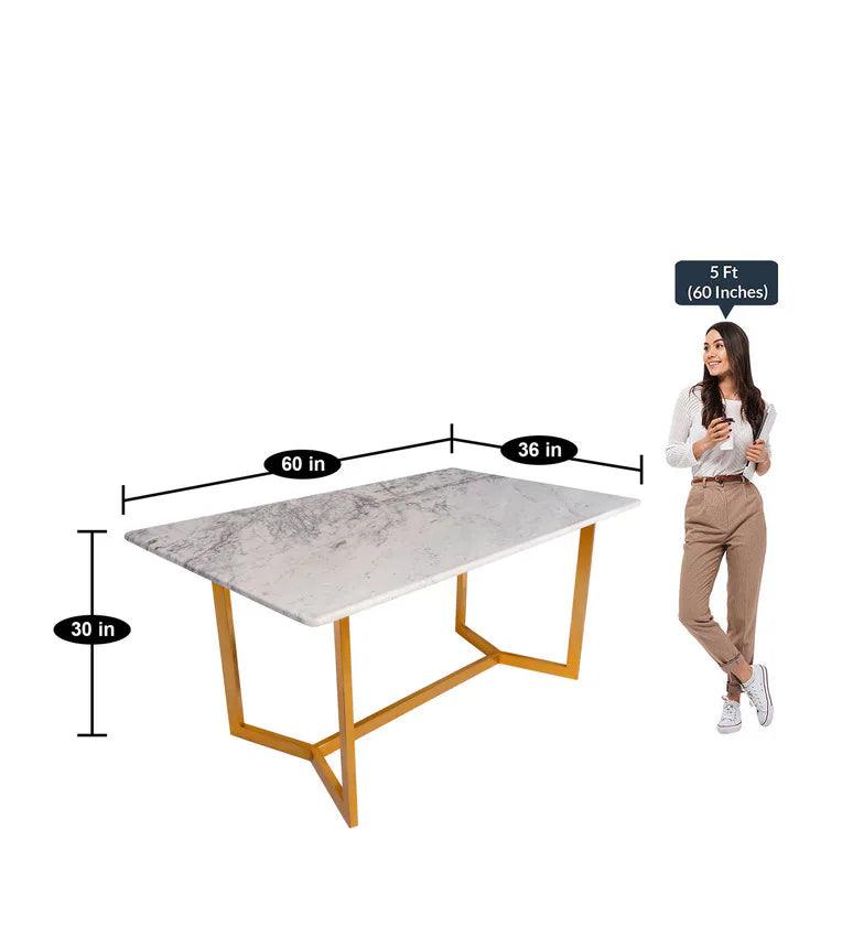 Mylo Marble 6 Seater Dining Set in Glossy Gold Finish