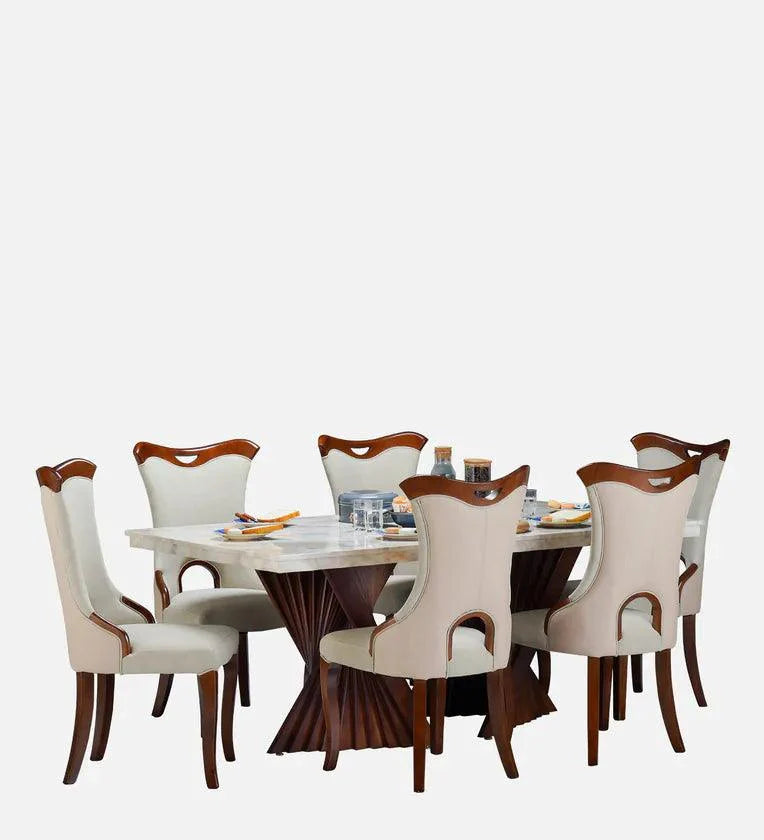 Marble Top 6 Seater Dining Sets In Beige & Brown Colour