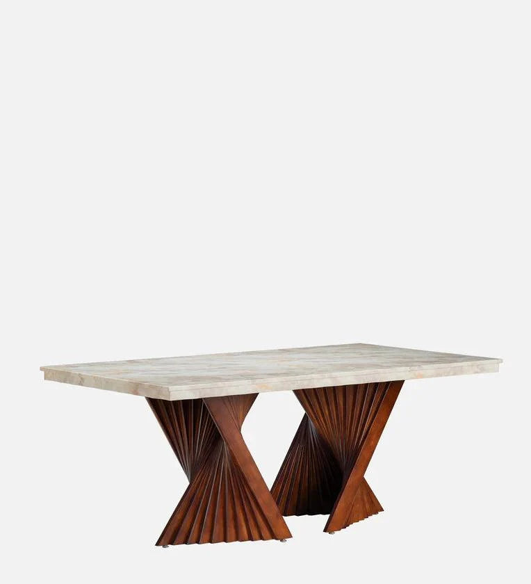 Marble Top 6 Seater Dining Sets In Beige & Brown Colour