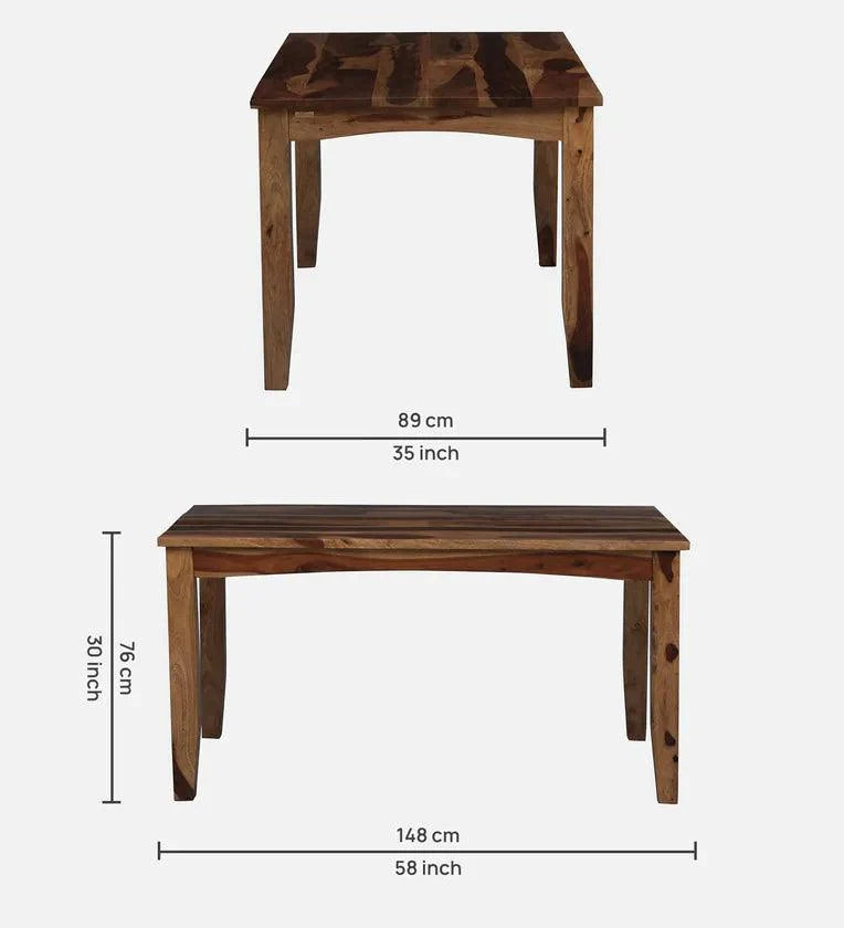 Sheesham Wood 6 Seater Dining Set in Scratch Resistant Rustic Teak Finish With Bench