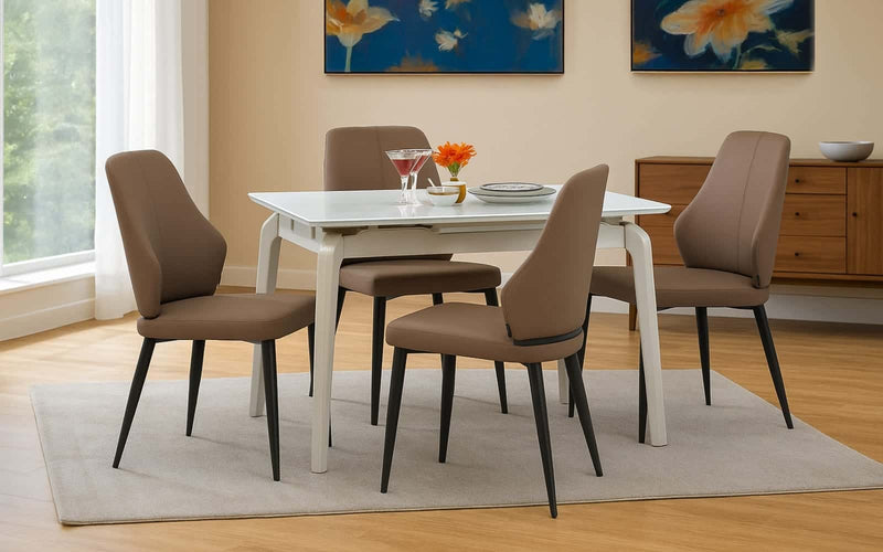 Johor Glass Extendable 4 Seater Dining Table Set with Chairs