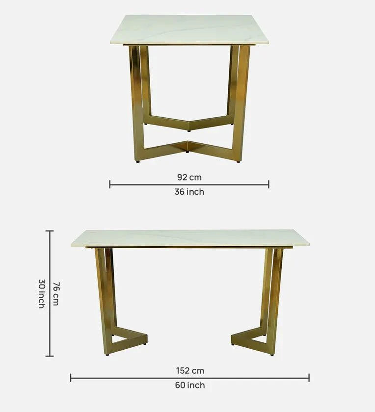 6 Seater Dining Set With Porcelain Top & Golden Base