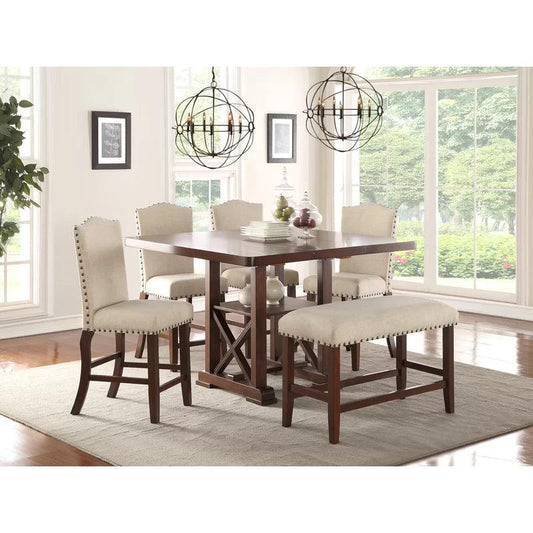 6 Seater Dining Table with Under-Table Shelf, Faux Leather & Marble Accents