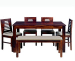 Jiayi Sheesham Wood 6 Seater Dining Table Set with 4 Chair & Becnch for Dining Room