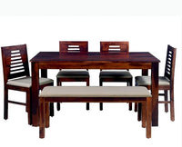 Jiayi Sheesham Wood 6 Seater Dining Table Set with 4 Chair & Becnch for Dining Room
