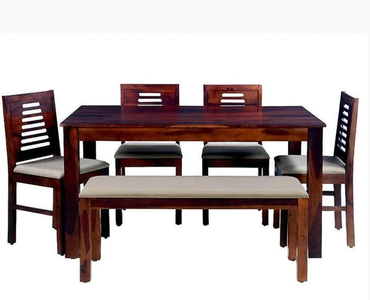 Jiayi Sheesham Wood 6 Seater Dining Table Set with 4 Chair & Becnch for Dining Room