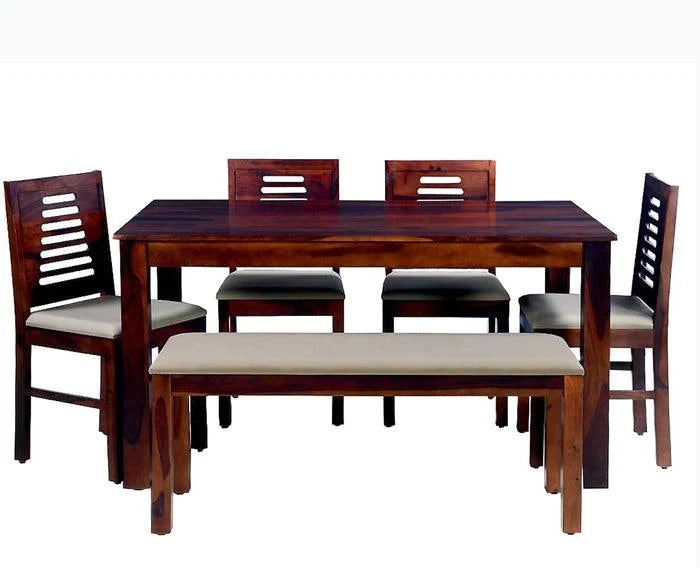 Jiayi Sheesham Wood 6 Seater Dining Table Set with 4 Chair & Becnch for Dining Room