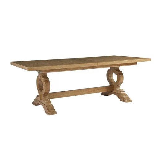 6 seater Pedestal Dining Set with Natural Wood Grain & Cream-Colored Finish