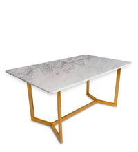 Mylo Marble 6 Seater Dining Set in Glossy Gold Finish