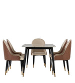Marble 6 Seater Dining Set in White Pearl & Cream Beige Colour