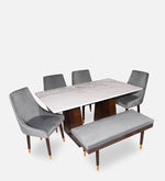 Marble Top 6 Seater Dining Set in Teak Wood with Bench
