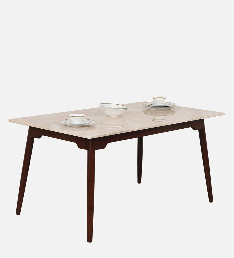 Marble Top 4 Seater Dining Set in Teak Wood Finish