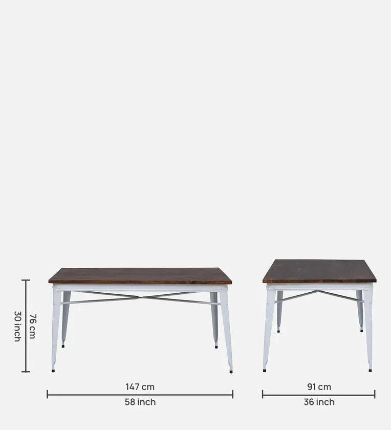 Metal 6 Seater Dining Set In Scratch Resistant White Colour With Bench