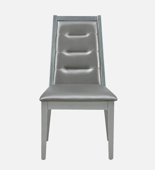 Solid Wood 6 Seater Dining Set In Metallic Silver Finish