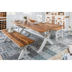 White wave Solid Wood Six Seater Dining Set with Bench , Rustic Dining Set (Dining Set 6 Seater)