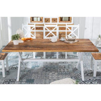 White wave Solid Wood Six Seater Dining Set with Bench , Rustic Dining Set (Dining Set 6 Seater)