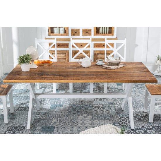 White wave Solid Wood Six Seater Dining Set with Bench , Rustic Dining Set (Dining Set 6 Seater)