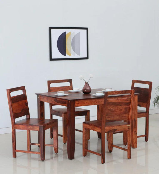 Sheesham Wood 4 Seater Dining Set In Scratch Resistant Honey Oak Finish