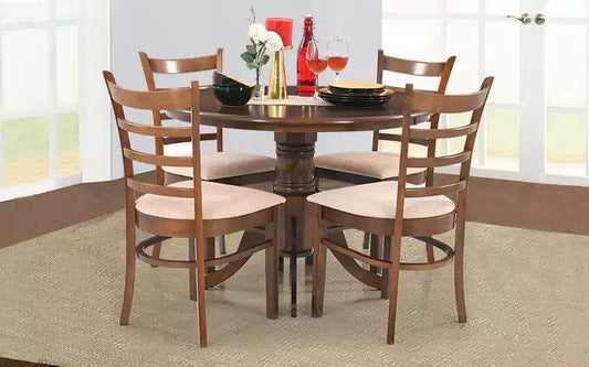 Crysta Wooden Round 4 Seater Dining Table Set - front view