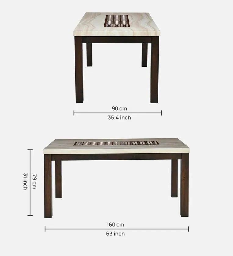 Solid Wood 6 Seater Dining Set In Walnut Finish with Bench
