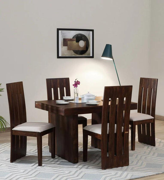 Sheesham Wood 4 Seater Dining Set In Scratch Resistant Provincial Teak Finish