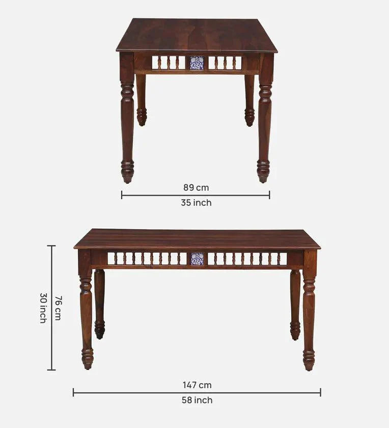 Sheesham Wood 6 Seater Dining Set In Honey Oak Finish