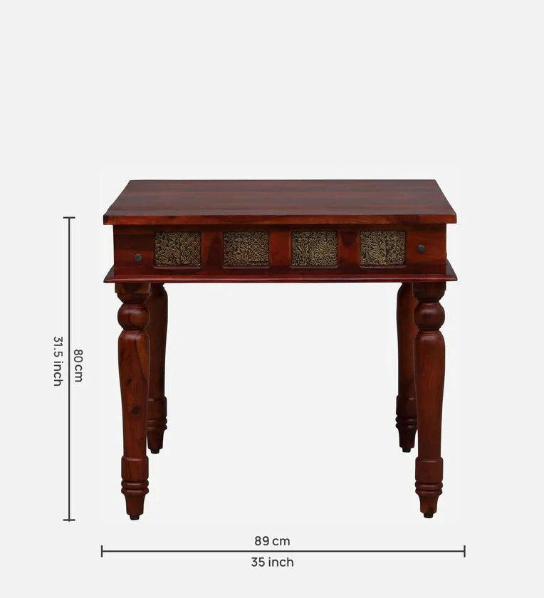 Sheesham Wood 4 Seater Dining Set In Scratch Resistant Honey Oak Finish With Brass Cladding
