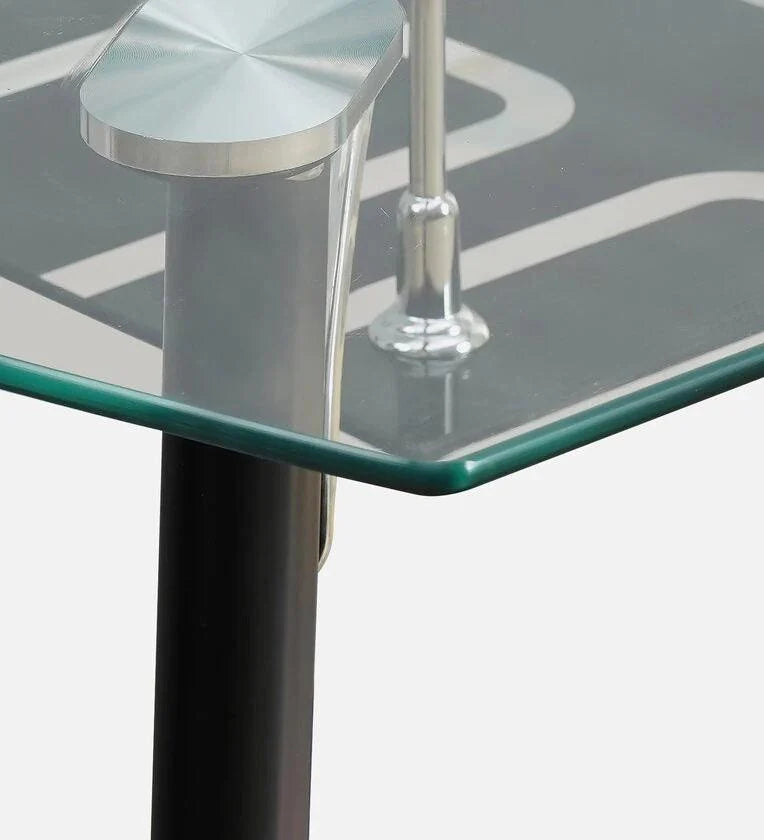 Glass 4 Seater Dining Set in Black Colour