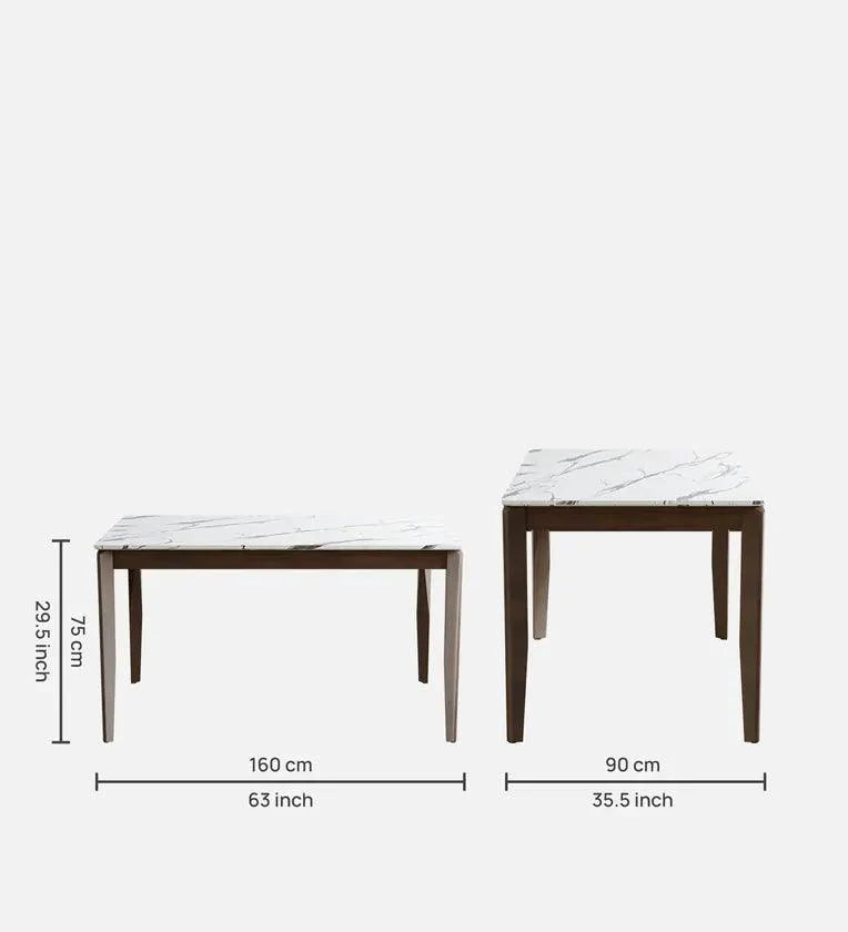 Solid Wood 6 Seater Dining Set In Marble Finish