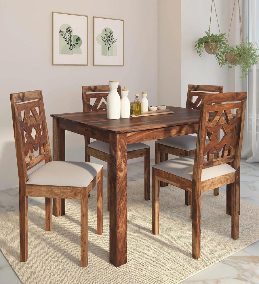 Sheesham Wood 4 Seater Dining Set in Scratch Resistant Rustic Teak Finish